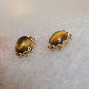Tiger eye gold filigree earrings